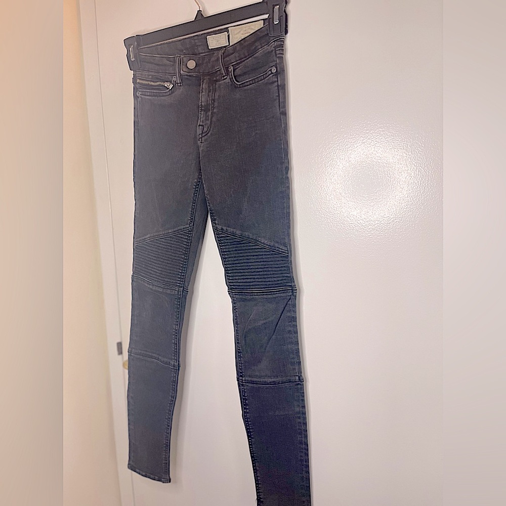 All Saints Washed Black Biker Jeans with Ribbed Knees | Size 25 | Worn 1x